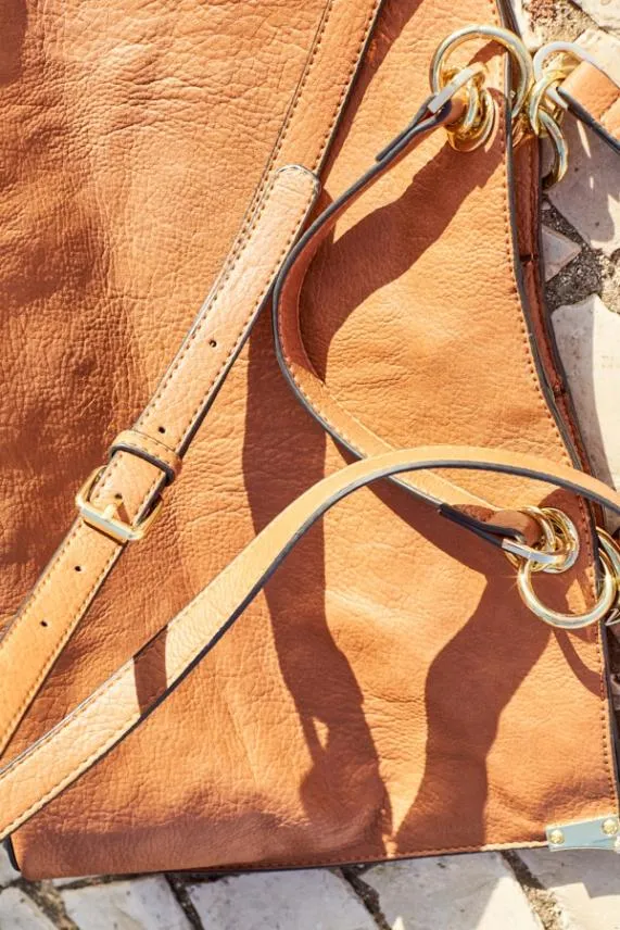 Sosandar Tan Faux Suede and Leather Tote Bag With Shoulder Strap Tan Women Bags and Belts
