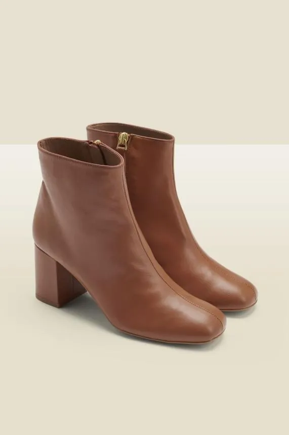 Sosandar Tan Leather Mid Heel Ankle Boot Tan Women Boots