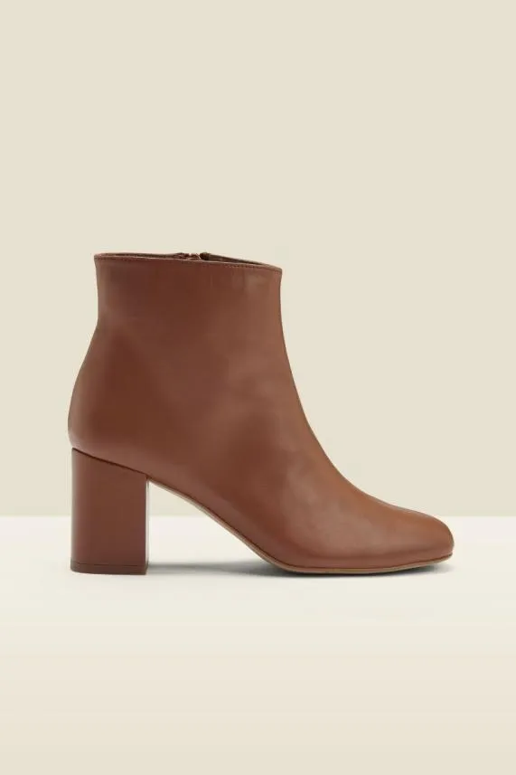 Sosandar Tan Leather Mid Heel Ankle Boot Tan Women Boots