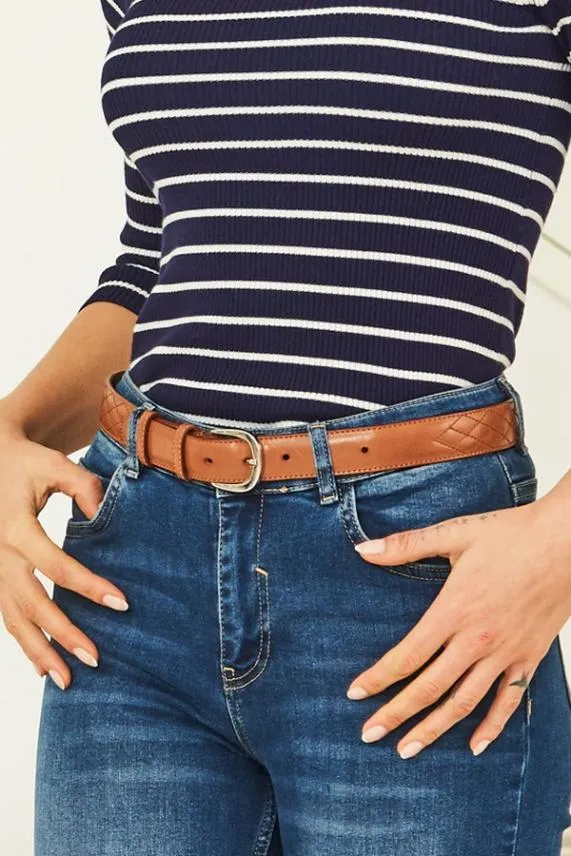 Sosandar Tan Leather Stitch Detail Waist Belt Tan Women Bags and Belts