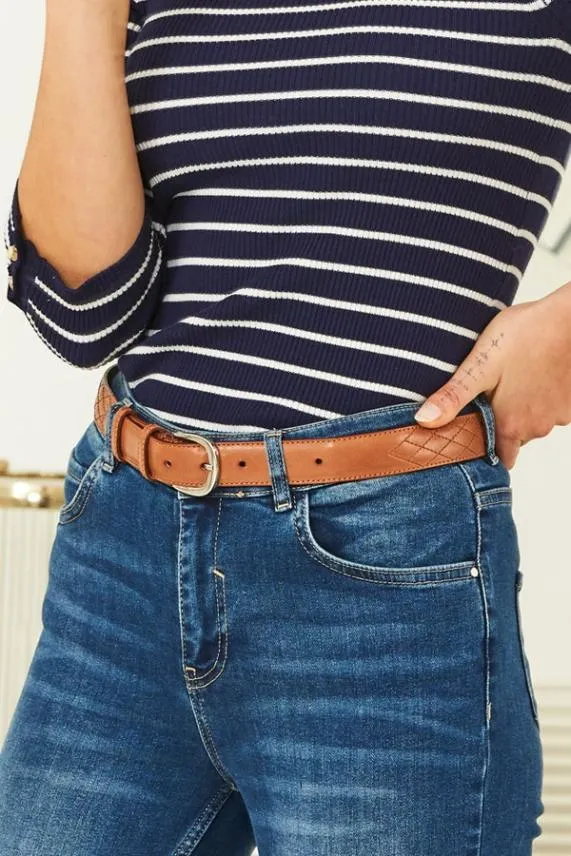 Sosandar Tan Leather Stitch Detail Waist Belt Tan Women Bags and Belts