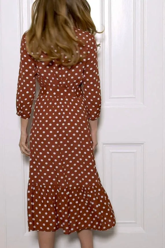 Sosandar Tuscan Red Polka Dot Belted Tiered Midi Dress Women Dresses