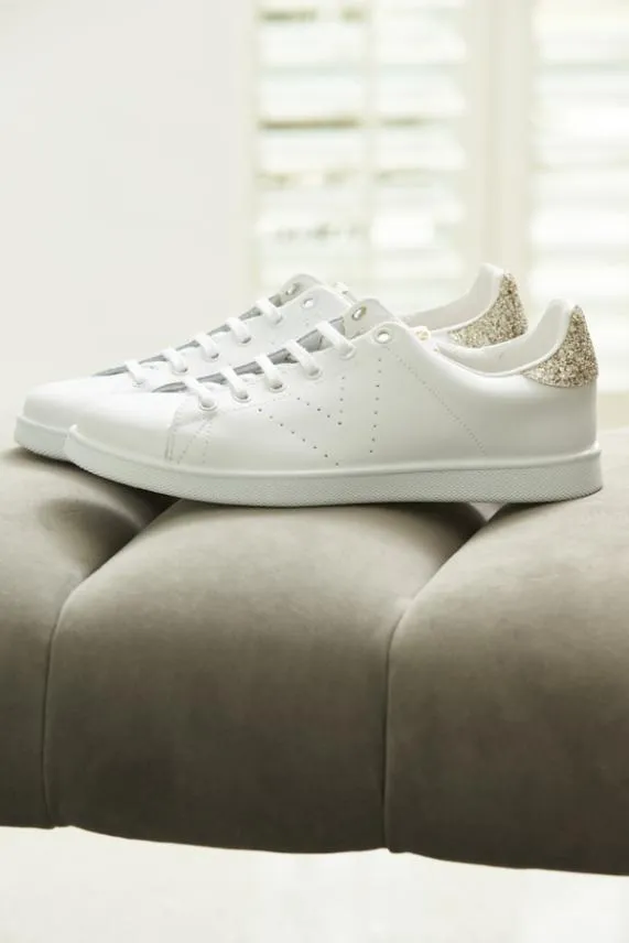 Sosandar Victoria Cava Gold Glitter Back White Leather Trainers White Women Trainers 8211 Superga and Victoria