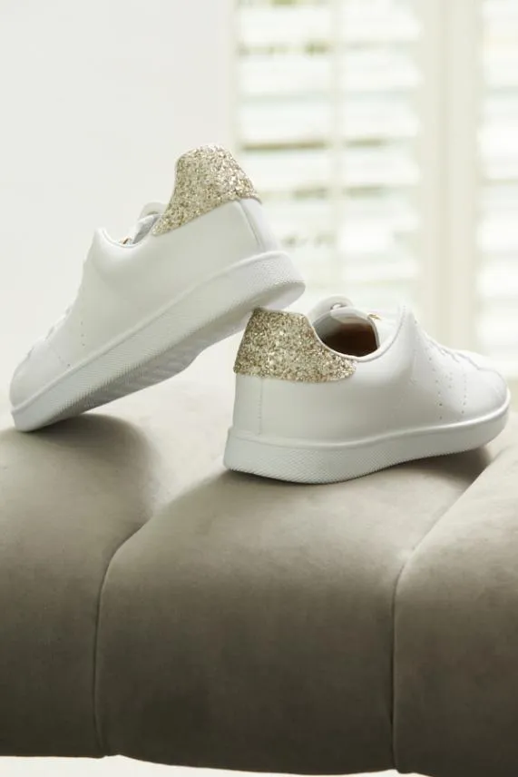 Sosandar Victoria Cava Gold Glitter Back White Leather Trainers White Women Trainers 8211 Superga and Victoria