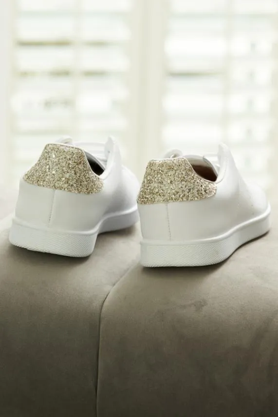 Sosandar Victoria Cava Gold Glitter Back White Leather Trainers White Women Trainers 8211 Superga and Victoria