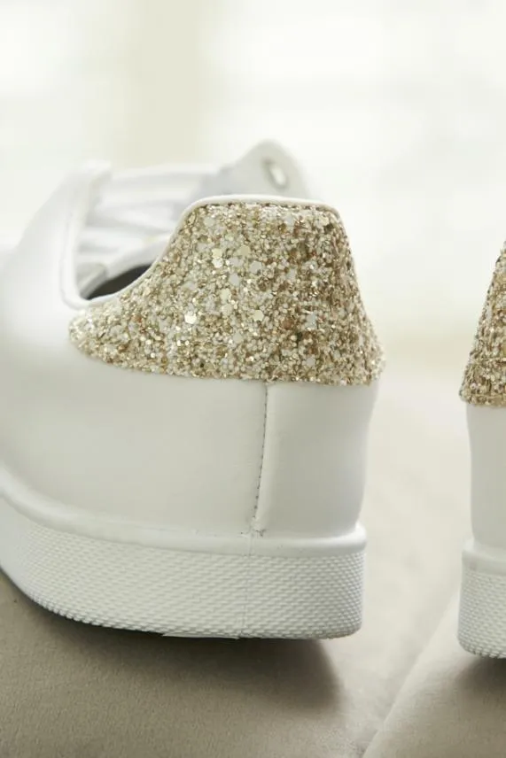 Sosandar Victoria Cava Gold Glitter Back White Leather Trainers White Women Trainers 8211 Superga and Victoria