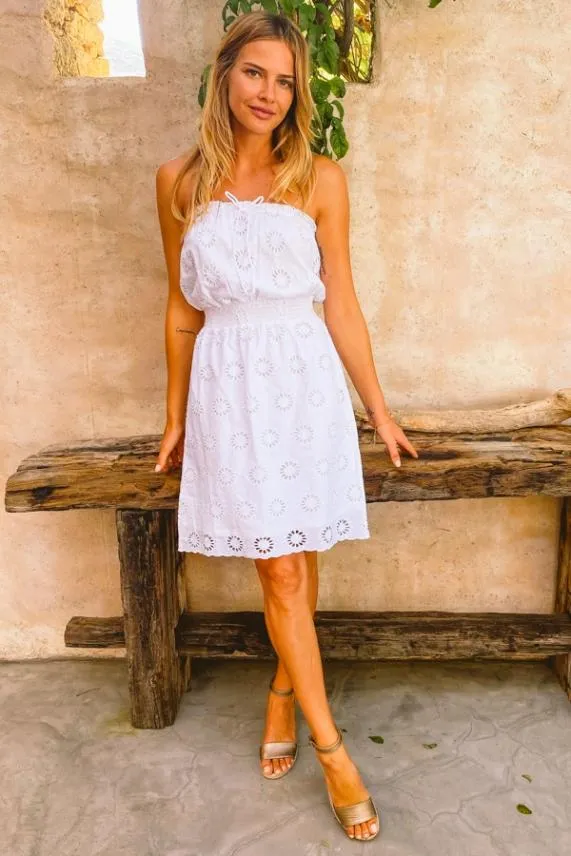 Sosandar White Broderie Bandeau Sun Dress White Women Dresses