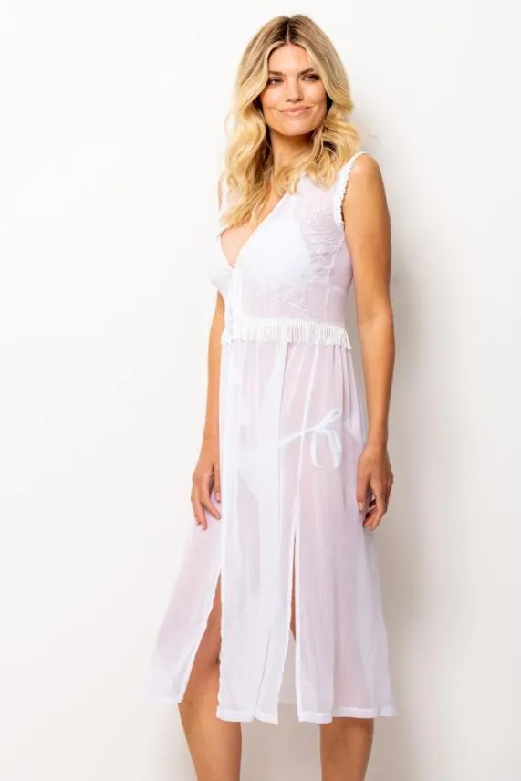 Sosandar White Embroidery Detail Kaftan White Women Swim and Beachwear