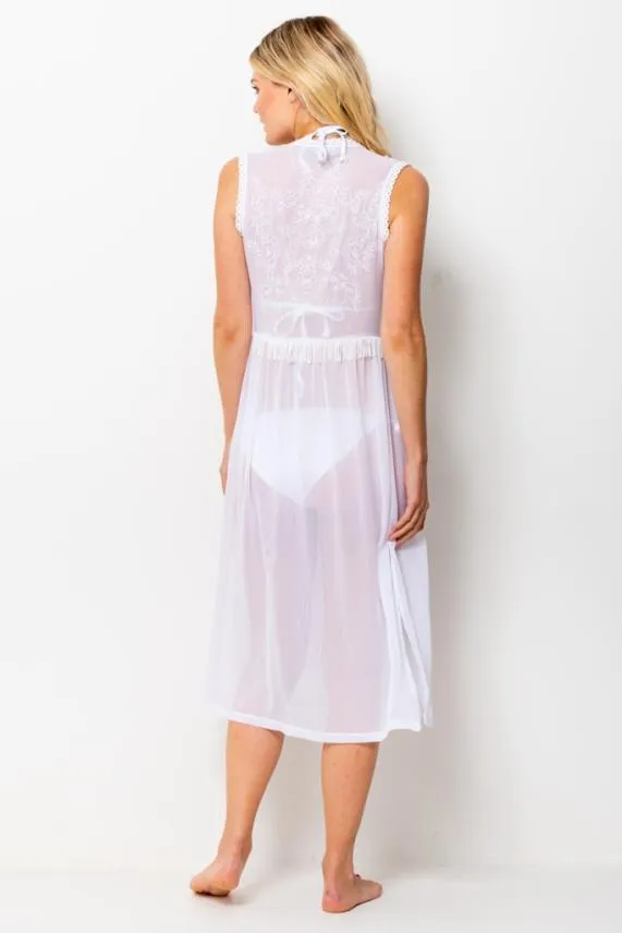 Sosandar White Embroidery Detail Kaftan White Women Swim and Beachwear