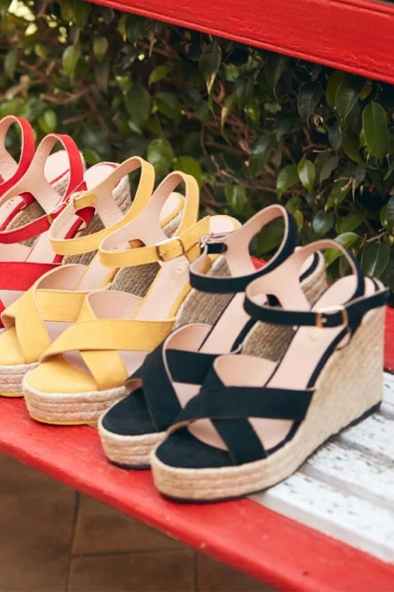 Sosandar Yellow Havana Suede Espadrille Wedges Women Sandals and Flip Flops