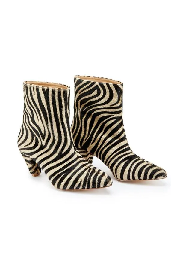 Sosandar Zebra Print Leather Pull On Ankle Boot Women Boots