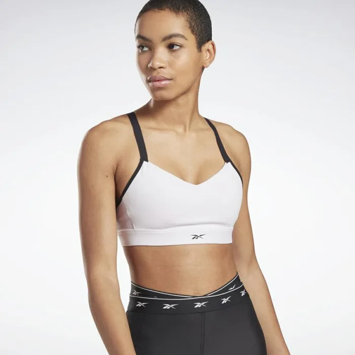 Sports Bras Womens Reebok Lux Strappy MediumImpact Sports Bra Luminous Lilac