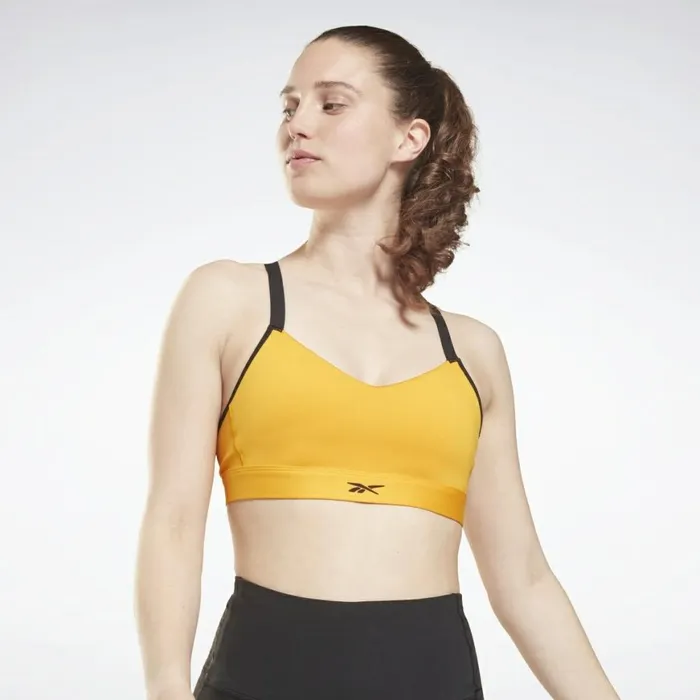 Sports Bras Womens Reebok Lux Strappy MediumImpact Sports Bra Semi Solar Gold Sports Bras Womens Reebok Lux Strappy MediumImpact Sports Bra Semi Solar Gold