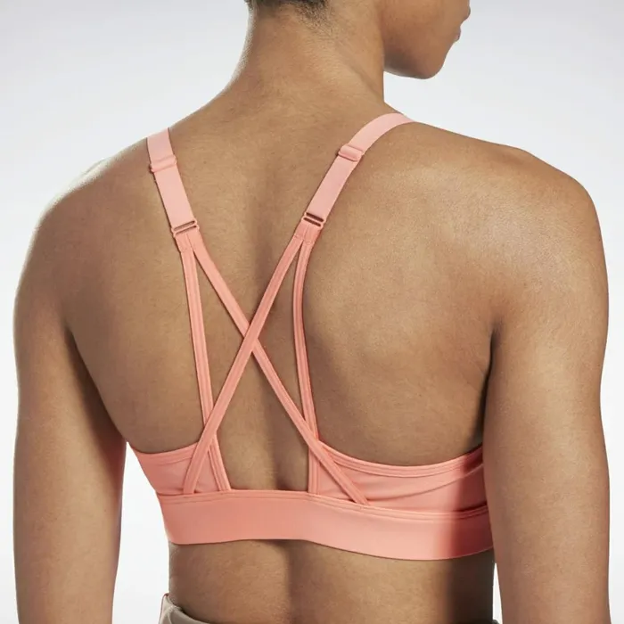 Sports Bras Womens Reebok Lux Strappy MediumImpact Sports Bra Twisted Coral