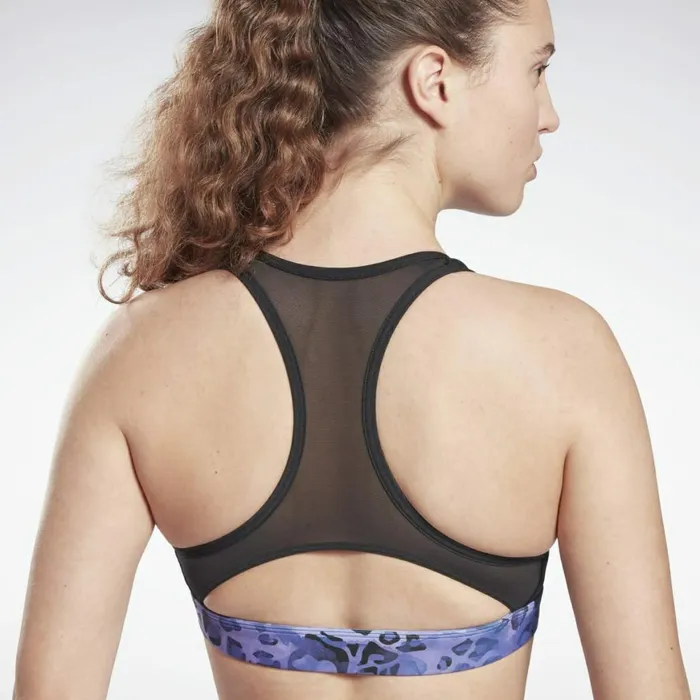 Sports Bras Womens Reebok Modern Safari Lux Racer Padded MediumImpact Sports Bra Vector Navy Hyper Purple