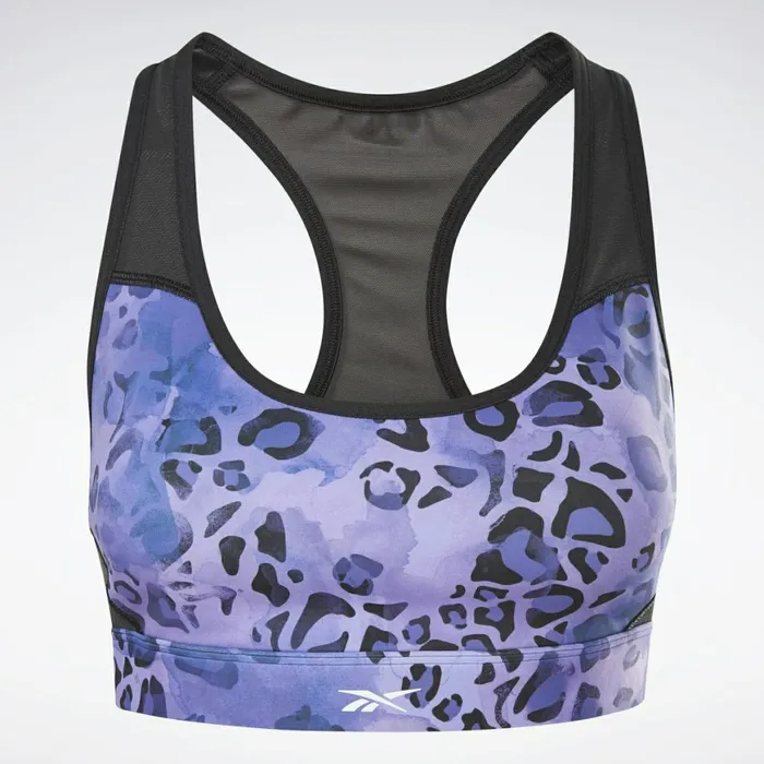 Sports Bras Womens Reebok Modern Safari Lux Racer Padded MediumImpact Sports Bra Vector Navy Hyper Purple