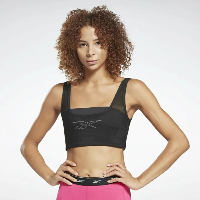Sports Bras Womens Reebok Studio Mesh Sports Bra Black