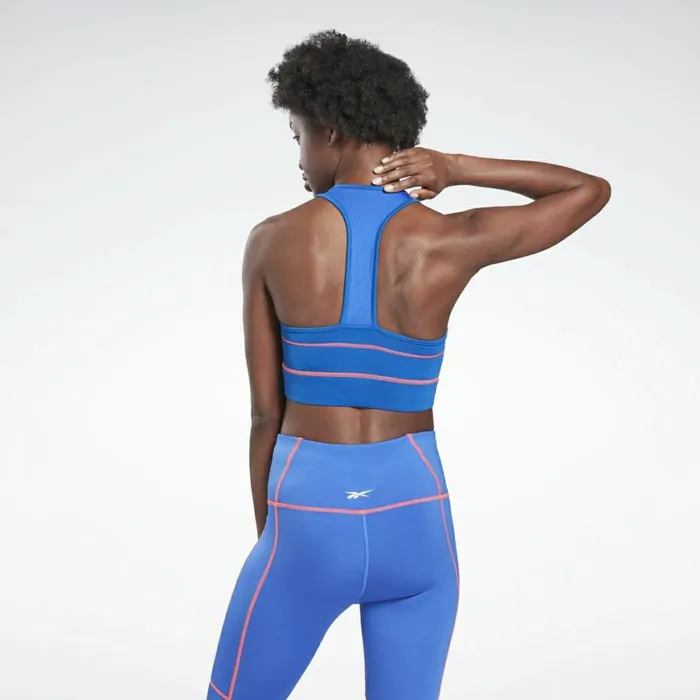 Sports Bras Womens Reebok Workout Ready Detail High Neck Sports Bra Court Blue
