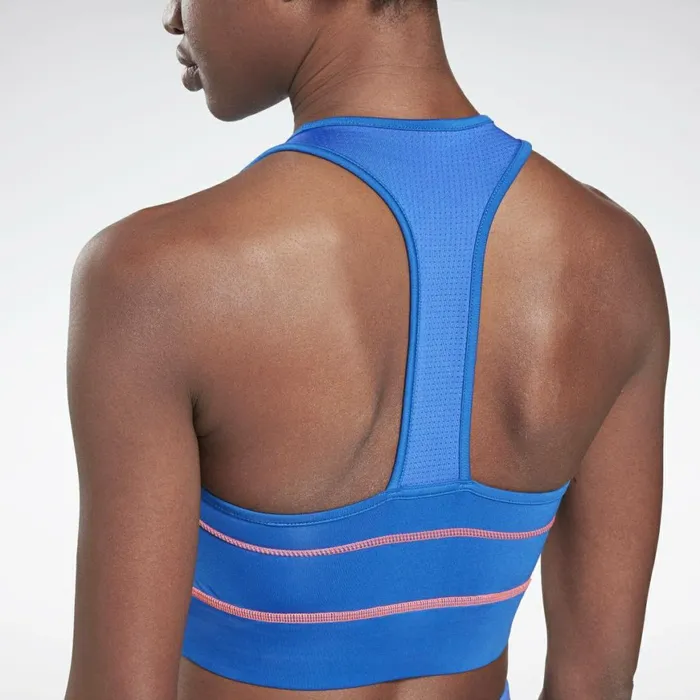 Sports Bras Womens Reebok Workout Ready Detail High Neck Sports Bra Court Blue