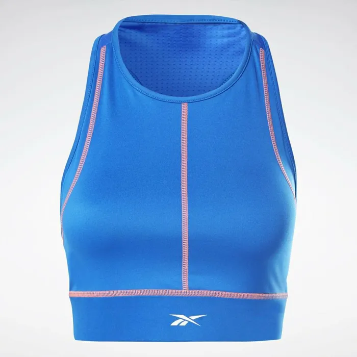 Sports Bras Womens Reebok Workout Ready Detail High Neck Sports Bra Court Blue
