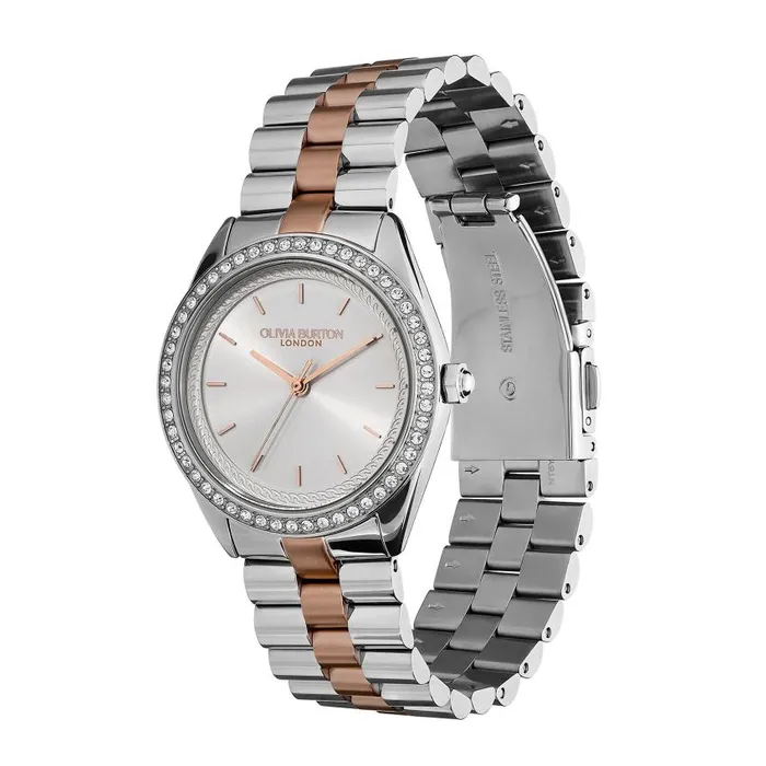 Sports Luxe Watches Women Olivia Burton 34mm Bejewelled Silver and Two Tone Bracelet Watch