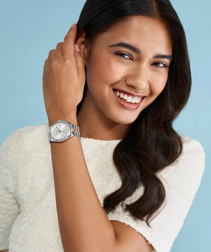 Sports Luxe Watches Women Olivia Burton 34mm Bejewelled Silver and Two Tone Bracelet Watch