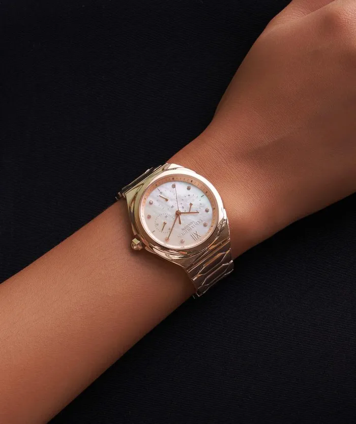 Sports Luxe Watches Women Olivia Burton 36mm Lustre MultiFunction White and Rose Gold Bracelet Watch