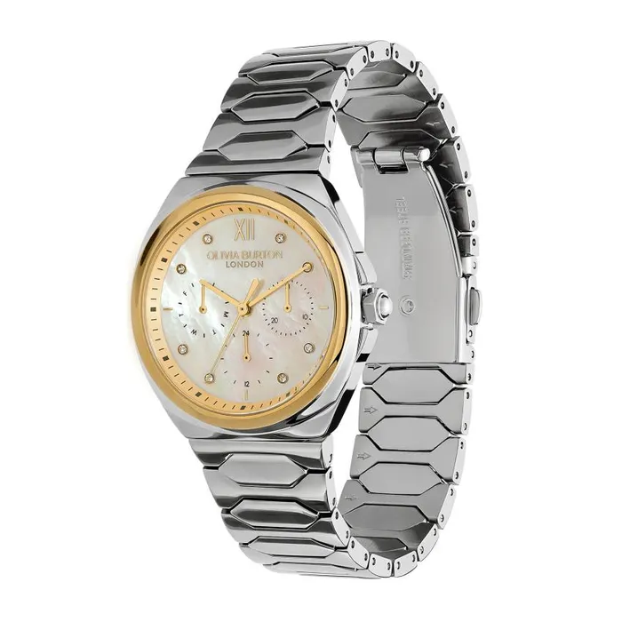 Sports Luxe Watches Women Olivia Burton 36mm Lustre MultiFunction White and Two Tone Bracelet Watch