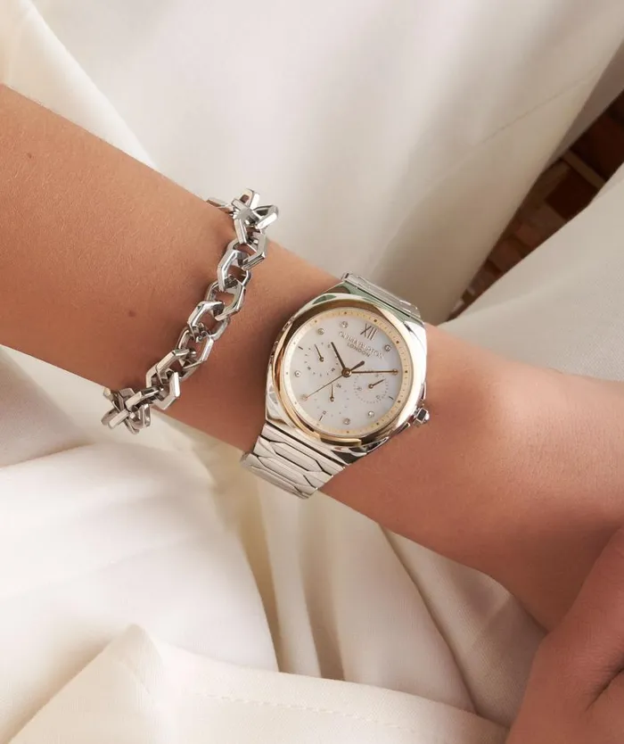 Sports Luxe Watches Women Olivia Burton 36mm Lustre MultiFunction White and Two Tone Bracelet Watch