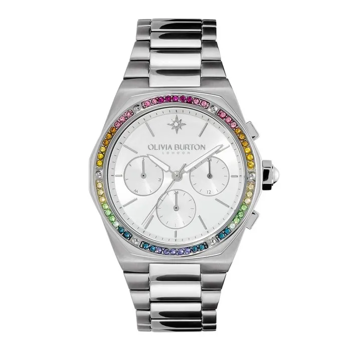 Sports Luxe Watches Women Olivia Burton 38mm Hexa MultiFunction Rainbow and Silver Bracelet Watch Sports Luxe Watches Women Olivia Burton 38mm Hexa MultiFunction Rainbow and Silver Bracelet Watch