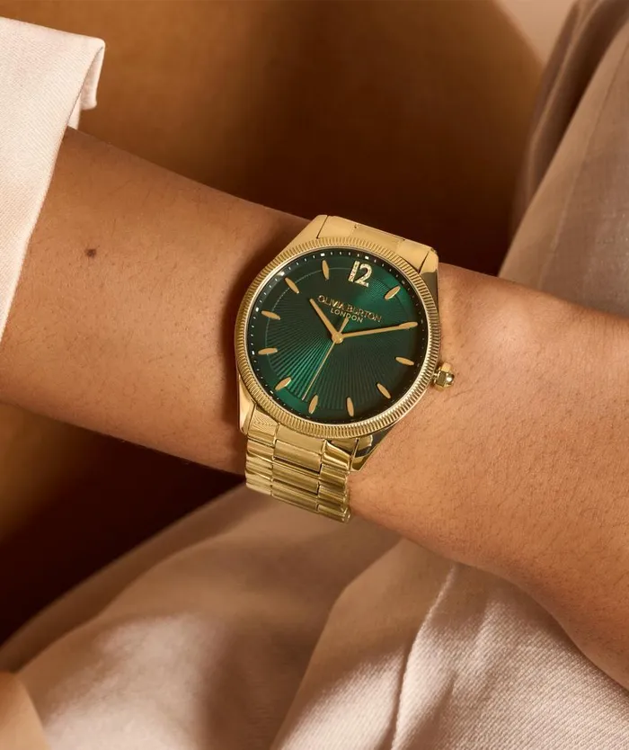 Sports Luxe Watches Women Olivia Burton 38mm Radiate Forest Green and Gold Bracelet Watch