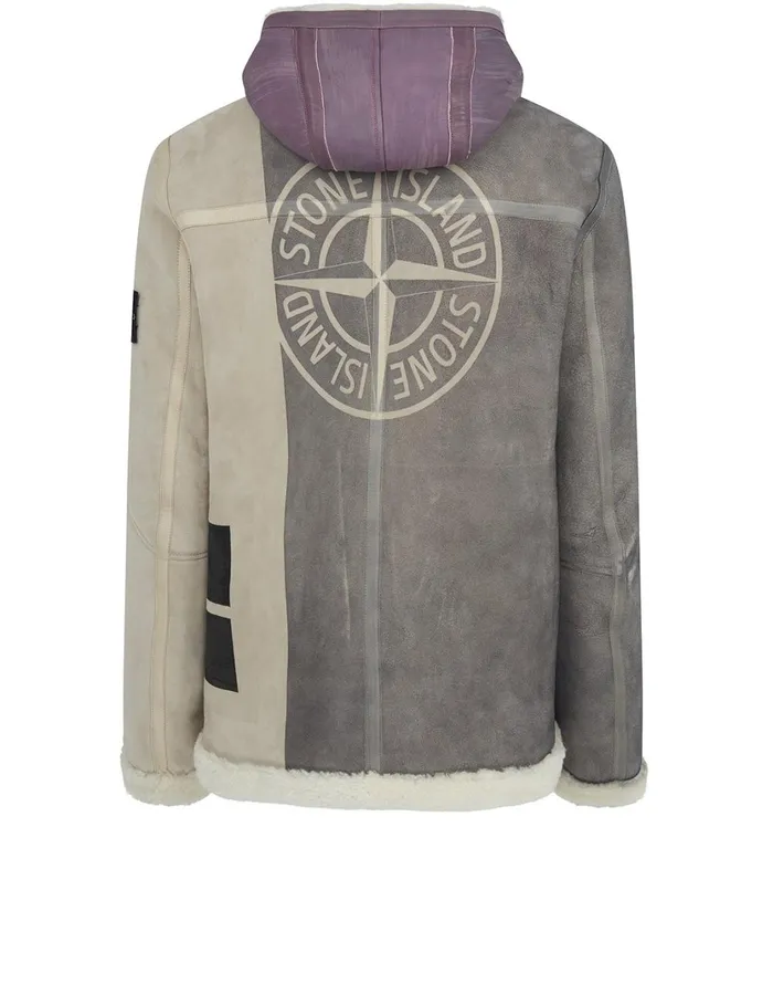 Stone Island Coats 038 Jackets 00195 Hand Sprayed Over Printed Sheepskin Hooded Jacket In Dove Grey 8211 Mens