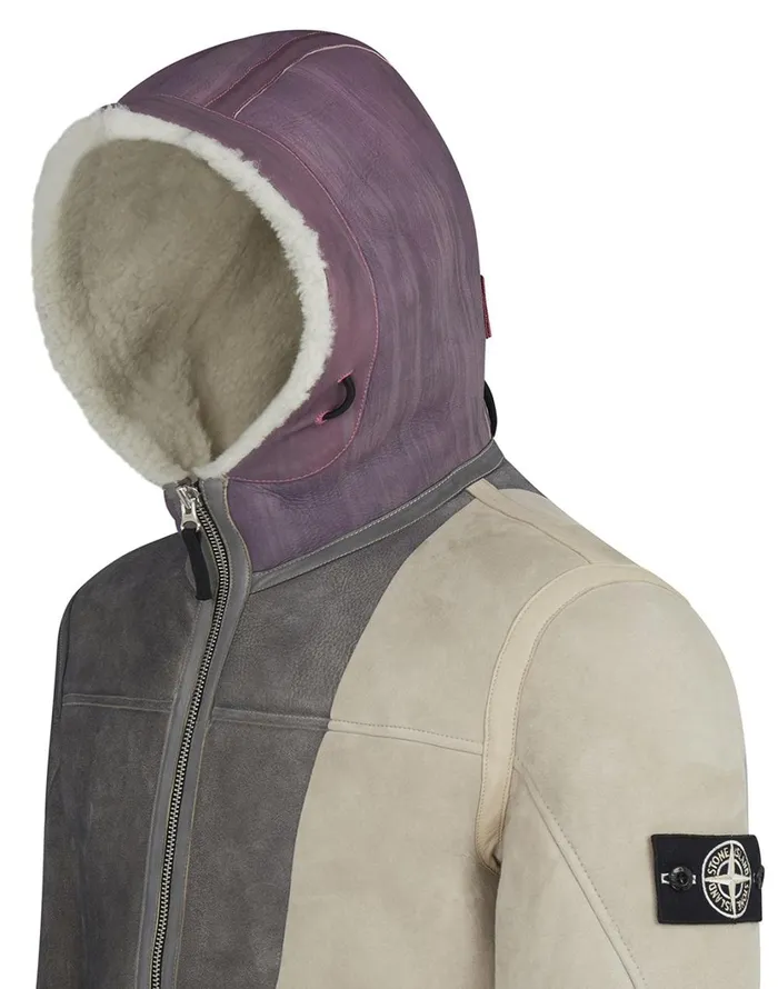 Stone Island Coats 038 Jackets 00195 Hand Sprayed Over Printed Sheepskin Hooded Jacket In Dove Grey 8211 Mens