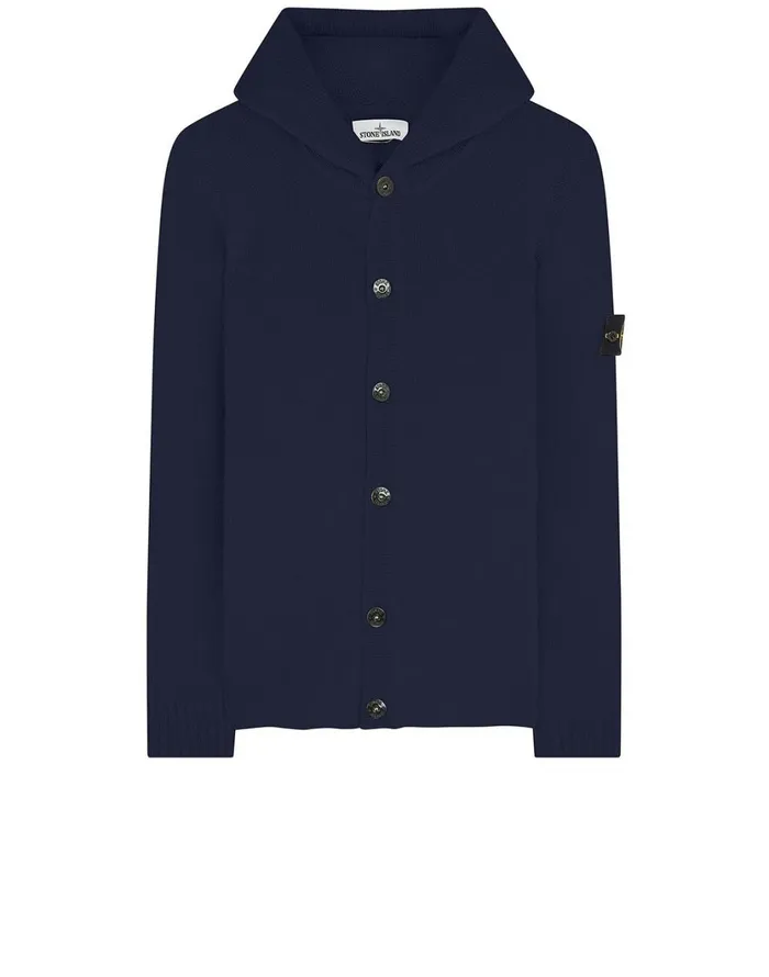 Stone Island Knitwear 506A3 Hooded Knitted Cardigan In Navy 8211 Mens