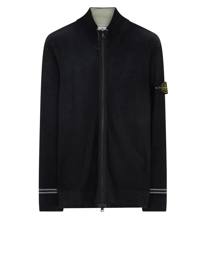 Stone Island Knitwear 556A8 Fast Dye Airbrush Knitted Cardigan In Marine Blue 8211 Mens