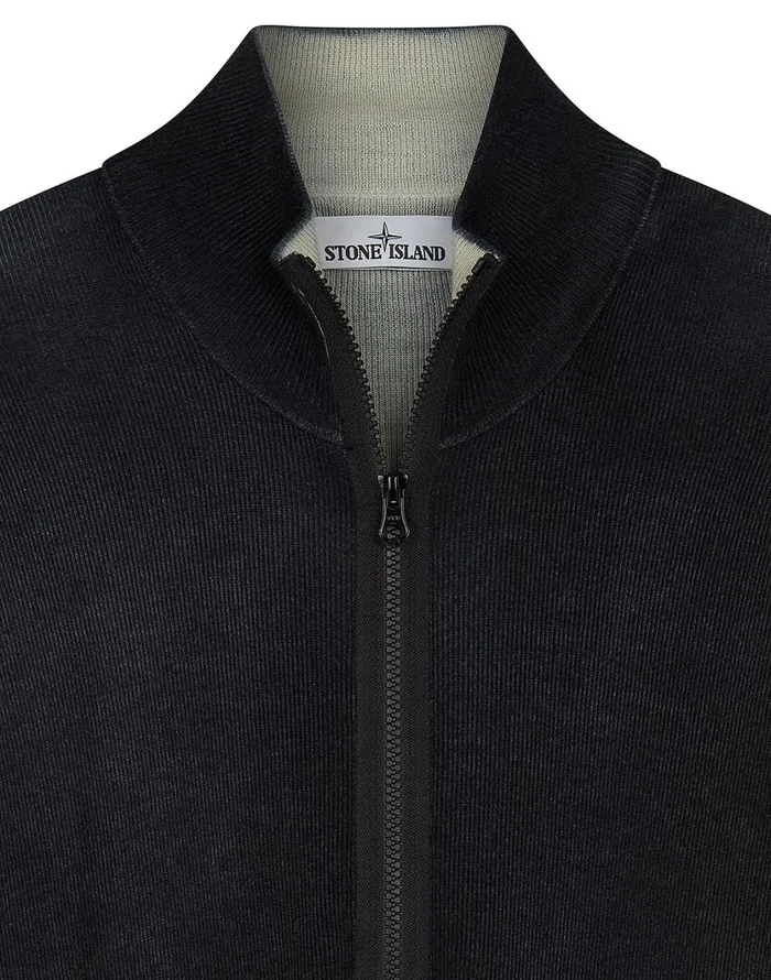 Stone Island Knitwear 556A8 Fast Dye Airbrush Knitted Cardigan In Marine Blue 8211 Mens