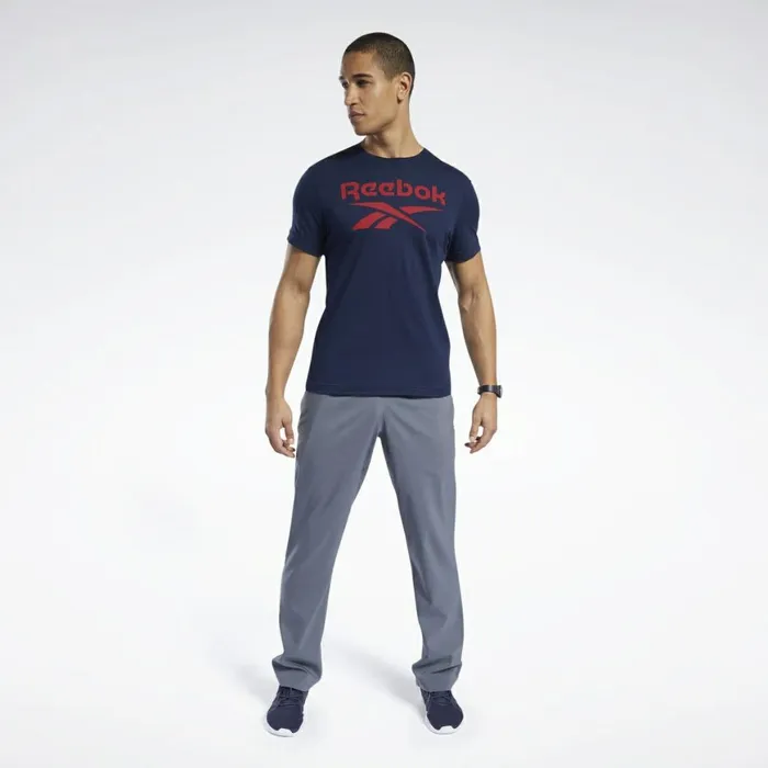 TShirts and Graphic Tees Mens Reebok Graphic Series Stacked Tee Faux Indigo Excellent Red