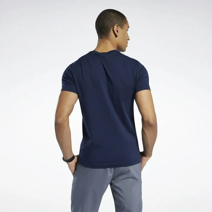 TShirts and Graphic Tees Mens Reebok Graphic Series Stacked Tee Faux Indigo Excellent Red