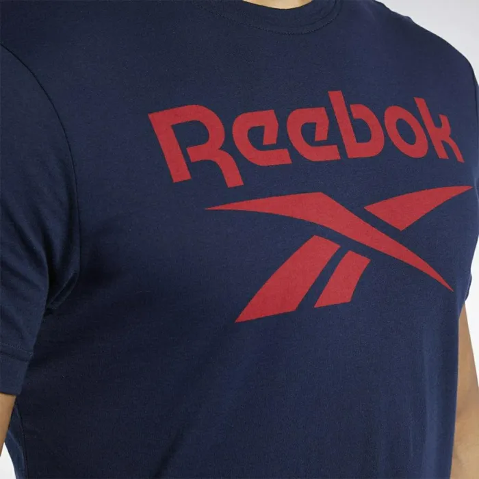 TShirts and Graphic Tees Mens Reebok Graphic Series Stacked Tee Faux Indigo Excellent Red