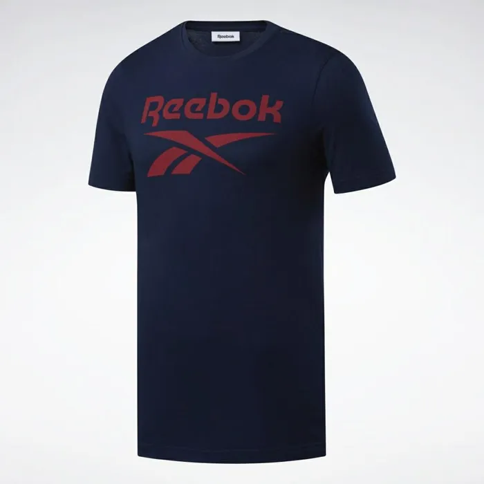 TShirts and Graphic Tees Mens Reebok Graphic Series Stacked Tee Faux Indigo Excellent Red