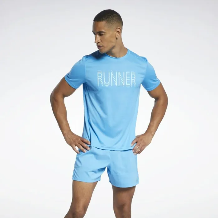 TShirts and Graphic Tees Mens Reebok Run Essentials Graphic TShirt Aqua