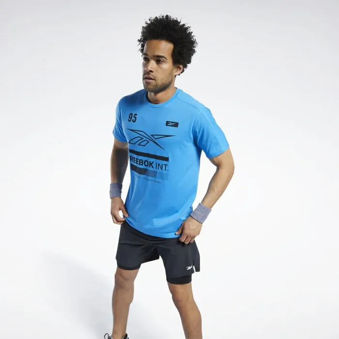 TShirts and Graphic Tees Mens Reebok Speedwick Graphic Move Tee Horizon Blue