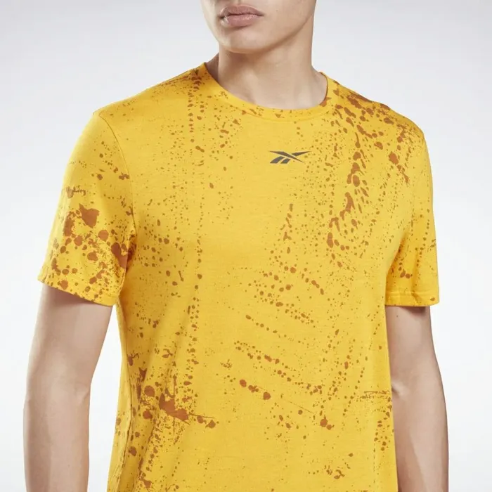 TShirts and Graphic Tees Mens Reebok Workout Ready Allover Print TShirt Semi Solar Gold