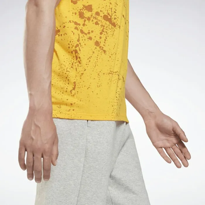 TShirts and Graphic Tees Mens Reebok Workout Ready Allover Print TShirt Semi Solar Gold