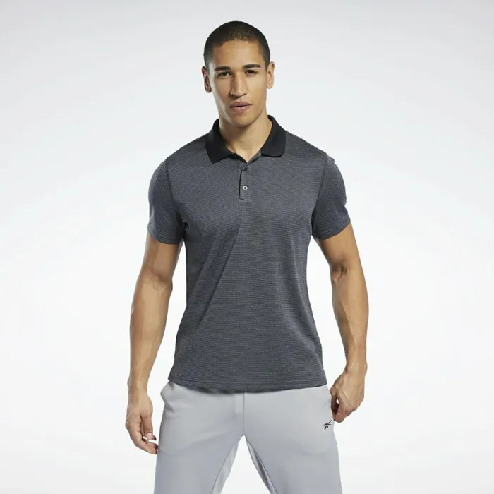 TShirts and Graphic Tees Mens Reebok Workout Ready Striped Polo Shirt Black