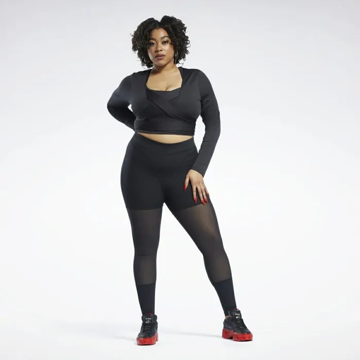 TShirts and Graphic Tees Womens Reebok Cardi B Long Sleeve Crop Top Plus Size Black