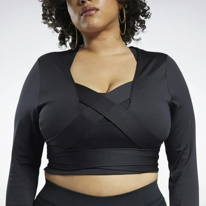 TShirts and Graphic Tees Womens Reebok Cardi B Long Sleeve Crop Top Plus Size Black