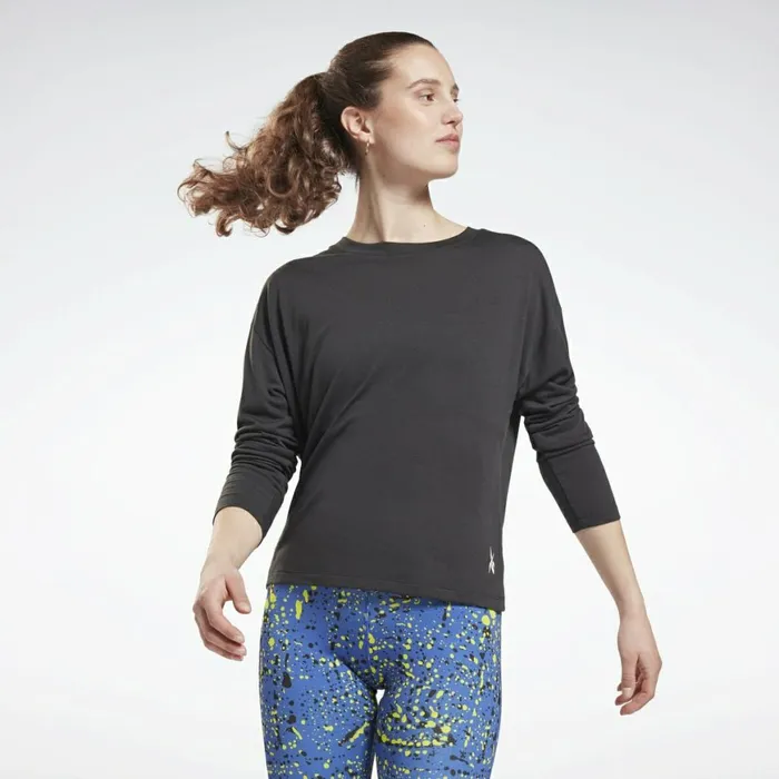TShirts and Graphic Tees Womens Reebok Workout Ready Supremium Long Sleeve TShirt Night Black
