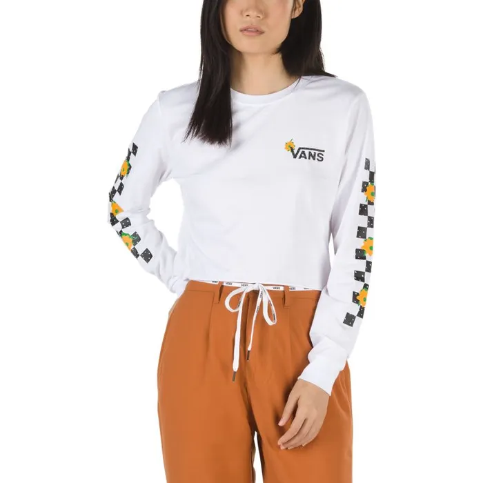 TShirts and Tanks Women Vans Lepp Check Crop Long Sleeve Boyfriend Tee White