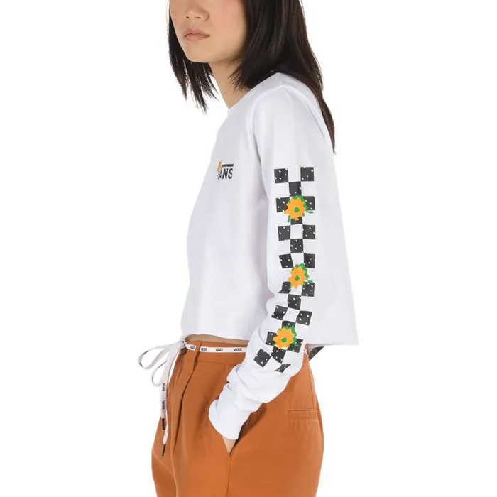 TShirts and Tanks Women Vans Lepp Check Crop Long Sleeve Boyfriend Tee White TShirts and Tanks Women Vans Lepp Check Crop Long Sleeve Boyfriend Tee White